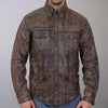 Hot Leathers LCS1004 Men's Distressed Brown Leather Fashion Shirt with Multiple Pockets