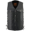 Milwaukee Leather LKM1360 Men's Black Leather Classic V-Neck Motorcycle Rider Vest w/ Snaps and Side Laces Closure