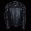 Milwaukee Leather LKM1705 Men's Black Side Stretch Vented Black Leather Scooter Jacket