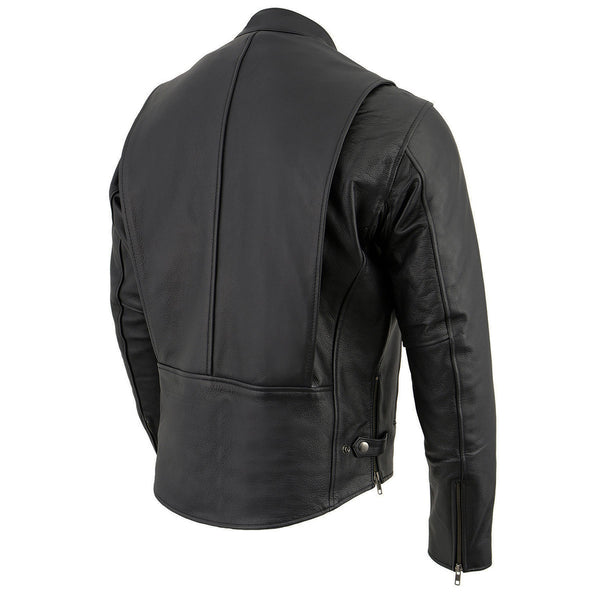 Milwaukee Leather LKM1710 Men's Black Classic Scooter Style Leather Motorcycle Jacket w/ Removable Thermal Liner