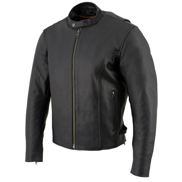 Milwaukee Leather LKM1710 Men's Black Classic Scooter Style Leather Motorcycle Jacket w/ Removable Thermal Liner