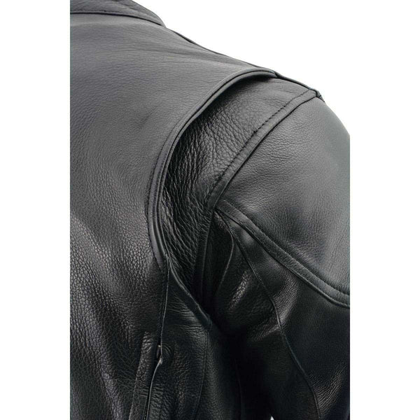 Milwaukee Leather LKM1765 Men's Black Leather Racer Style Side Laced Motorcycle Jacket w/ Ventilation System