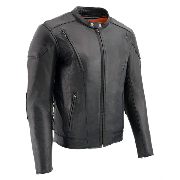 Milwaukee Leather LKM1765 Men's Black Leather Racer Style Side Laced Motorcycle Jacket w/ Ventilation System