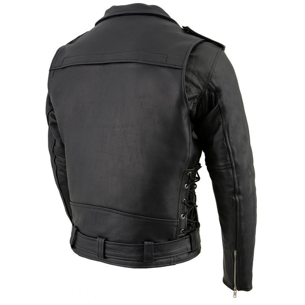 Milwaukee Leather LKM1775 Men's Black Leather Vintage Brando Style Motorcycle Riders Jacket with Side Laces