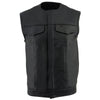 Milwaukee Leather LKM3721 Men's Black Leather Collarless Club Style Motorcycle Rider Vest w/Concealed Snap Closure