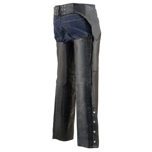 Milwaukee Leather Chaps for Men's Black Premium Leather - Slash Pockets Mesh Lined Motorcycle Riders Chap - LKM5710