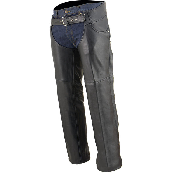 Milwaukee Leather Chaps for Men's Black Premium Leather- Classic Jean Style Pockets Motorcycle Riders Chap- LKM5781
