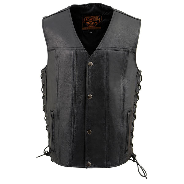 Milwaukee Leather Youth Size Black Leather Biker Style Vest with Snap Front and Side Laces LKY3870