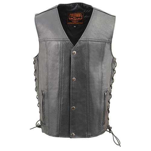 Milwaukee Leather Youth Size Black Leather Biker Style Vest with Snap Front and Side Laces LKY3870