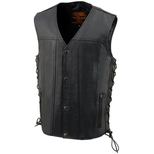 Milwaukee Leather Youth Size Black Leather Biker Style Vest with Snap Front and Side Laces LKY3870