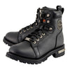 Milwaukee Leather MBL200 Women's Black Leather Lace-Up Motorcycle RiderBoots w/Side Zipper