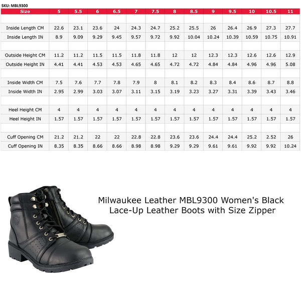 Milwaukee Leather MBL9300 Women's Black Leather Lace-Up Motorcycle Rider Boots with Side Zipper