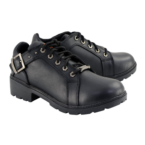 Milwaukee Leather MBL9311 | Women's Black Leather Lace-Up Motorcycle Riding Shoes with Anti-Slip Outsole