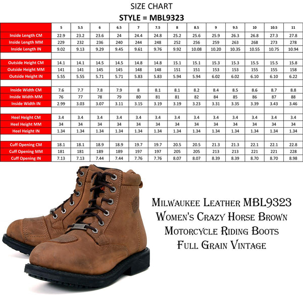 Milwaukee Leather MBL9323 Women's Premium Crazy Horse Vintage Brown Leather Lace-Up Motorcycle Riding Boots