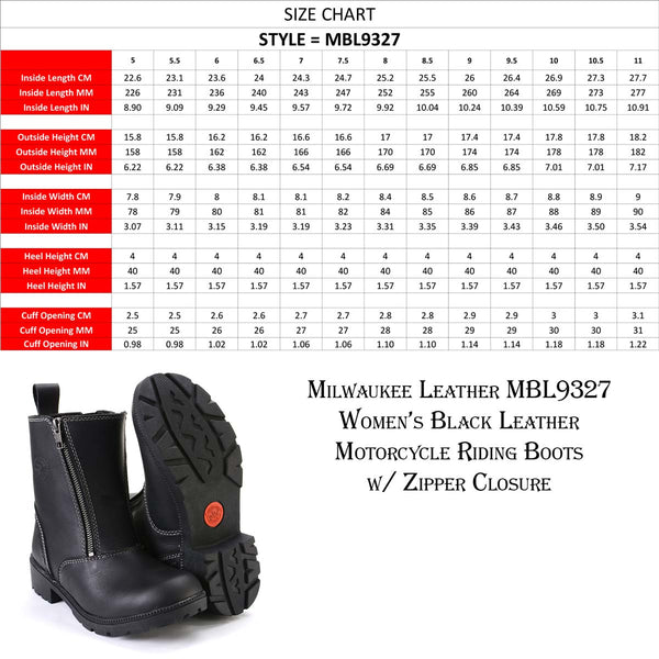 Milwaukee Leather MBL9327 Women's Black Leather Motorcycle Riding Boots with Dual Zipper Closure