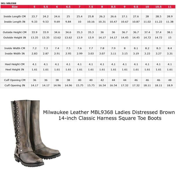 Milwaukee Leather MBL9368 Women's Distressed Brown 14-inch Classic Harness Square Toe Motorcycle Rider Boots
