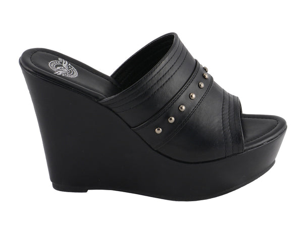 Milwaukee Leather MBL9408 Women's Black Open Toe Fashion Casual Platform Wedges with Rivet Details