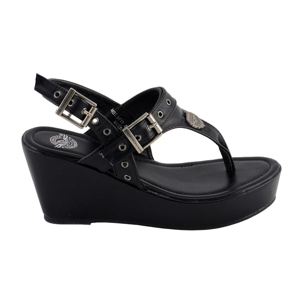 Milwaukee Leather MBL9411 Women's Black Wedge Fashion Casual Sandals with Buckled Straps