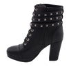 Milwaukee Leather MBL9417 Women's Black Lace-Up Fashion Boots with Triple Strap Studded Accents
