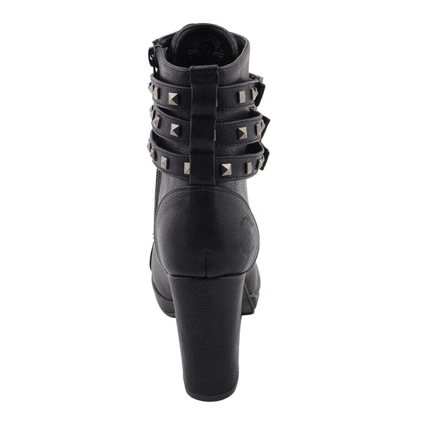 Milwaukee Leather MBL9417 Women's Black Lace-Up Fashion Boots with Triple Strap Studded Accents