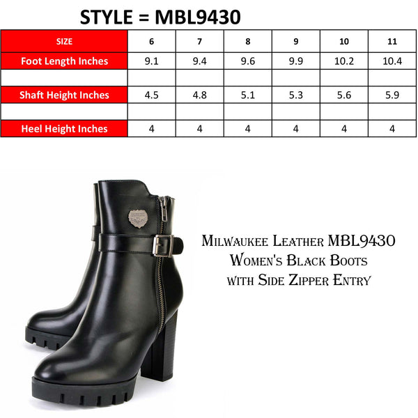 Milwaukee Leather MBL9430 Women's Black Fashion Casual Boots with Side Zipper Entry