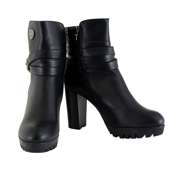 Milwaukee Performance MBL9435 Women's Black Double Strap Side Zipper Boots with Platform Heel