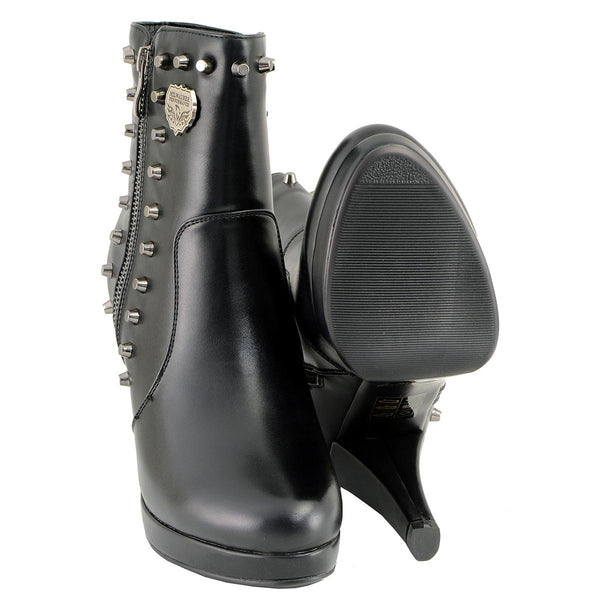 Milwaukee Leather  MBL9440 Women's Black Spiked Fashion Boots with Side Zippers