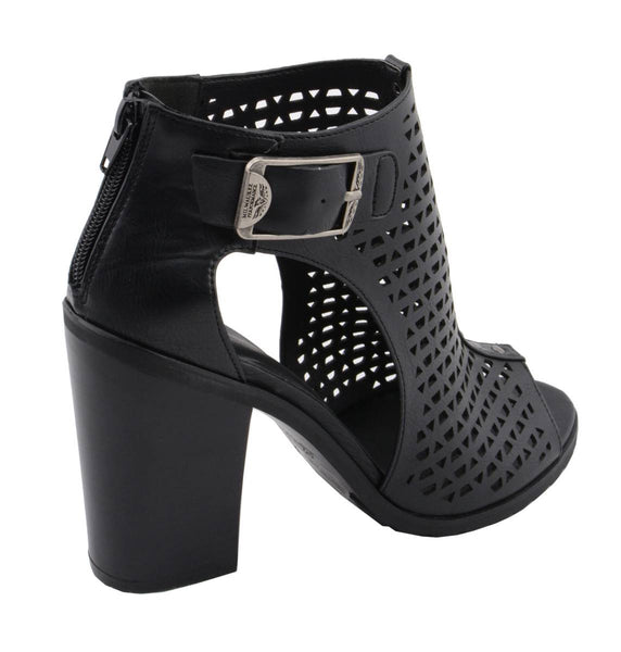 Milwaukee Leather MBL9453 Women's Black Mesh Open-Toe Platform Fashion Casual Heeled Sandals with Buckle Strap