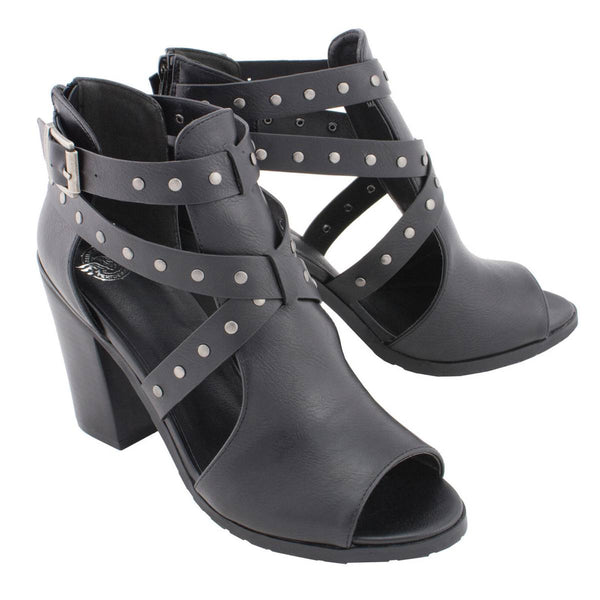 Milwaukee Leather MBL9454 Women's Black Studded Strap Fashion Casual Sandal with Platform Heel