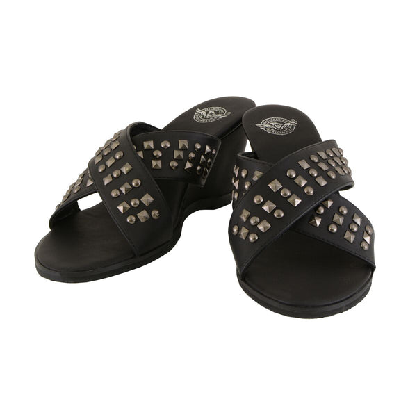 Milwaukee Leather MBL9455 Women's Black Studded Crossover Strap Fashion Casual Wedges