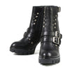 Milwaukee Leather MBL9456 Women's Premium Black Leather Fashion Platform Boots with Straps