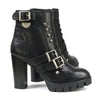 Milwaukee Leather MBL9456 Women's Premium Black Leather Fashion Platform Boots with Straps