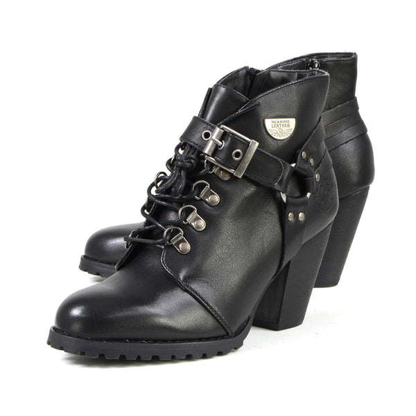 Milwaukee Leather MBL9458 Women's Premium Black Leather Fashion Casual Boots w/ Classic Harness Ring