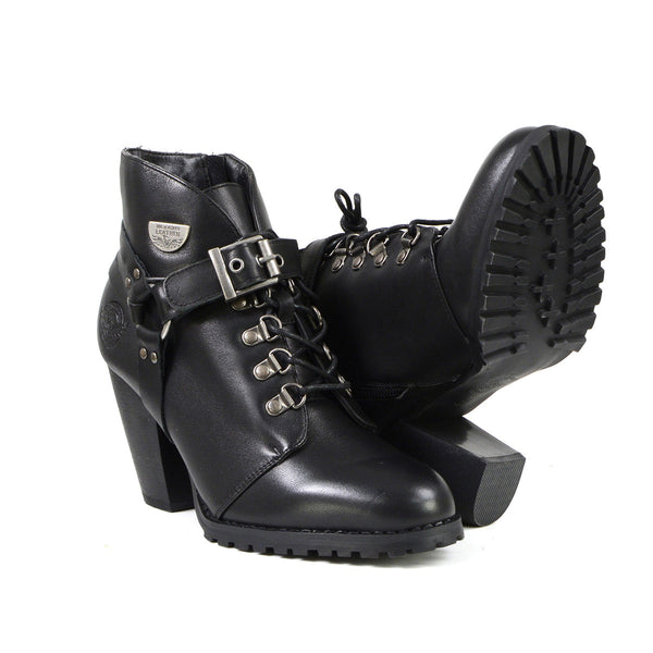 Milwaukee Leather MBL9458 Women's Premium Black Leather Fashion Casual Boots w/ Classic Harness Ring