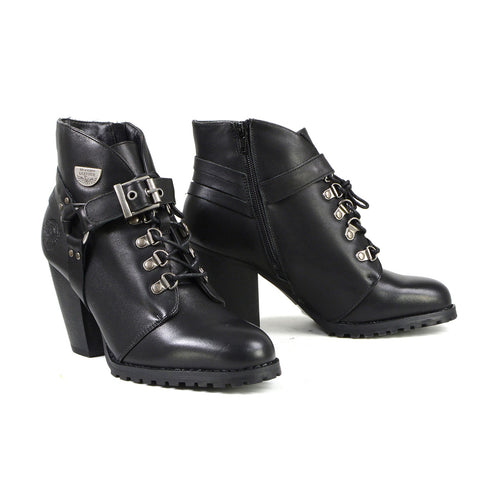 Milwaukee Leather MBL9458 Women's Premium Black Leather Fashion Casual Boots with Classic Harness Ring