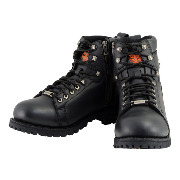 Milwaukee Leather Men's Black Leather Lace-Up Motorcycle Rider Boots with Side Zipper MBM100