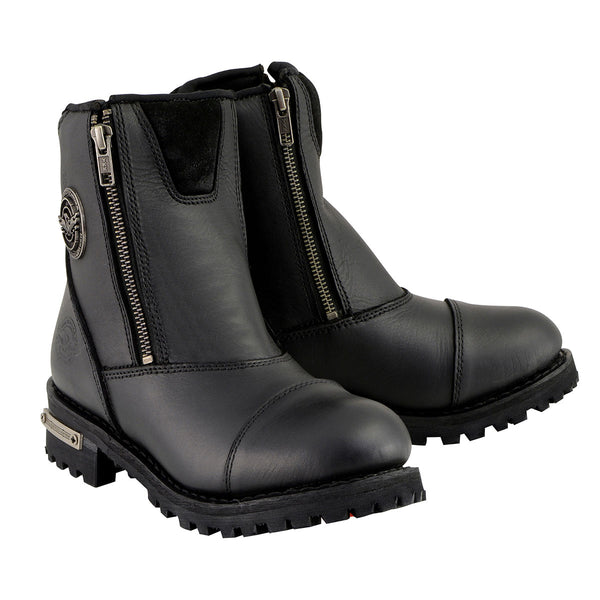 Milwaukee Leather MBM102 Men's Black Smooth Double Sided Zipper Entry Motorcycle Leather Boots