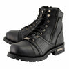 Milwaukee Leather Men's Black Lace-Up Wide-Width Motorcycle Leather Boots with Side Zipper Entry MBM9000W