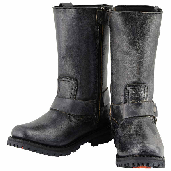 Milwaukee Leather MBM9006 Men's Distressed Gray Leather 11-inch Classic Harness Square Toe Motorcycle Boots