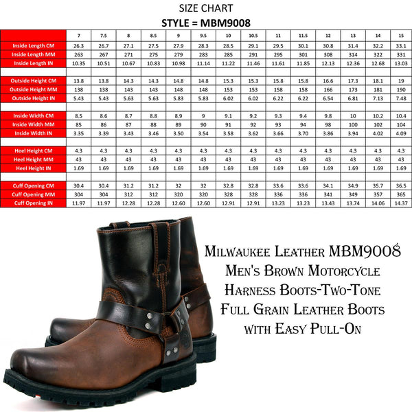 Milwaukee Leather MBM9008 Men's Brown Motorcycle Harness Boots-Two-Tone Full Grain Leather Boots with Easy Pull-On