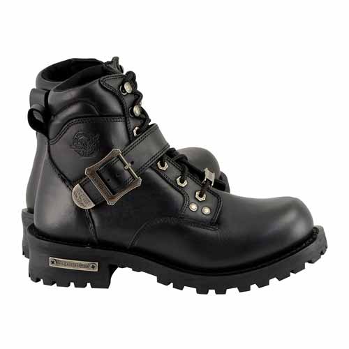 Milwaukee Leather Men's Wide-Width Classic Black Leather Lace-Up 6-inch Engineer Boots with Side Buckle MBM9010W