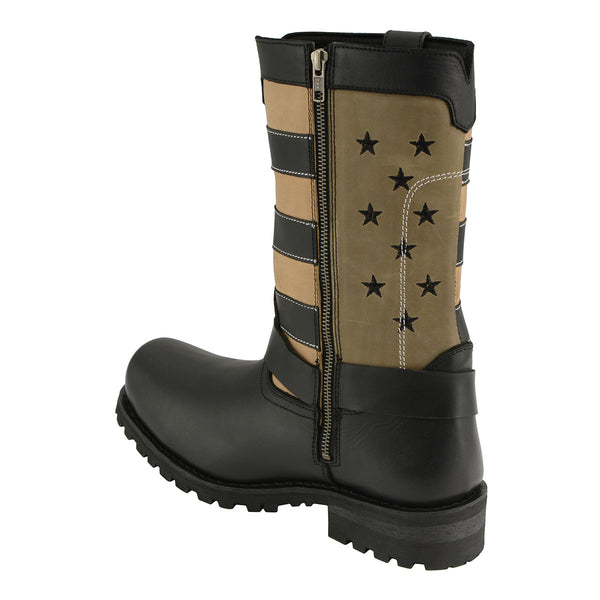 Milwaukee Leather MBM9045 Men's 'Stars and Stripes' Black with Tan Motorcycle Rider Harness Boots