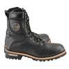 Milwaukee Leather Men's Classic Black Leather Wide Width Lace-Up Logger Boots w/ Side Zipper MBM9095W