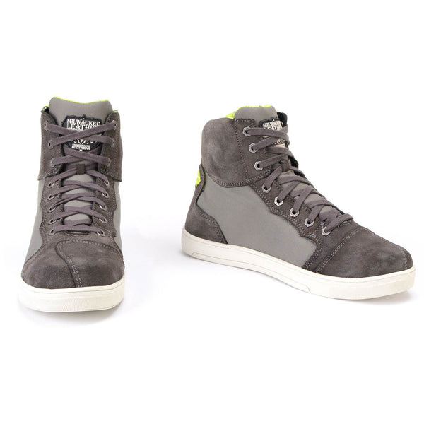 Milwaukee Leather MBM9117 Men's Dark Grey Suede and Grey Canvas Street Riding Shoes w/ Dual Closure/Ankle Support