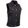 Milwaukee Leather MDL4002 Women's Black Denim 2 in 1 Shirt Style Collar Motorcycle Rider Vest W/ Removable Hoodie