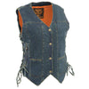 Milwaukee Leather MDL4020 Women's Classic Blue ‘6 Pocket’ Side Lace Denim Vest