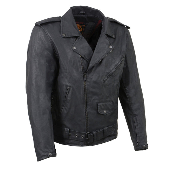 Milwaukee Leather MDM1020 Men's Black Classic 'Waxed' Motorcycle Denim Jacket with Armor