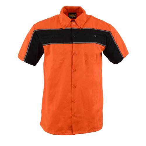 Milwaukee Leather MDM11670.144 Men's Black w/ Orange Button Up Heavy-Duty Work Shirt for | Classic Mechanic Work Shirt