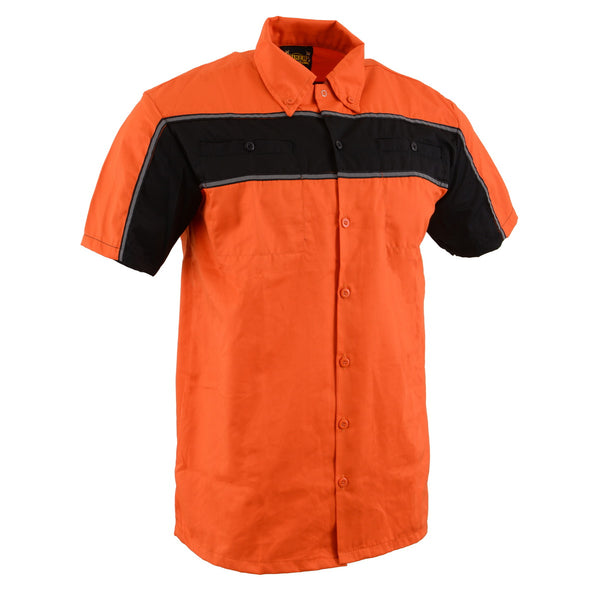 Milwaukee Leather MDM11670.144 Men's Black w/ Orange Button Up Heavy-Duty Work Shirt for | Classic Mechanic Work Shirt