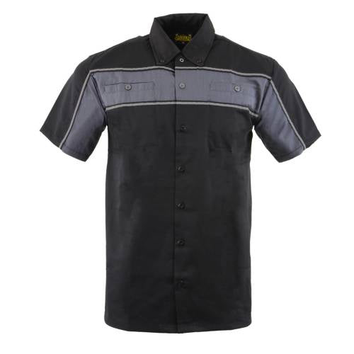 Biker Clothing Co. MDM11672.01 Black and Grey Button Up Heavy-Duty Work Shirt for Men's, Classic Mechanic Work Shirt